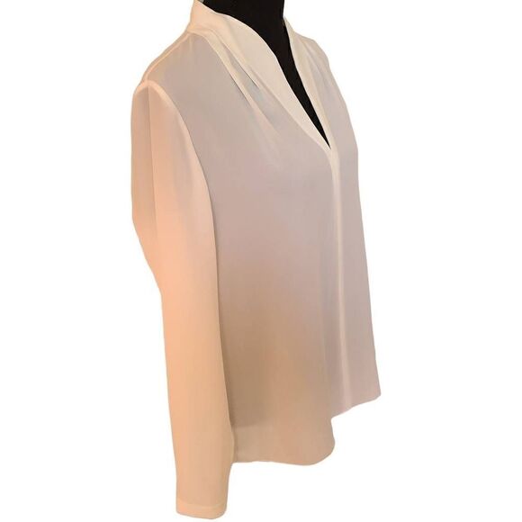 Elie Tahari Soft White Split Neckline Long Sleeve Blouse Size M - Picture 2 of 12
